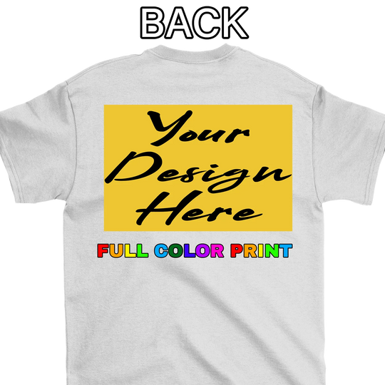 Custom white t-shirt with full color back print - personalized design DTF printing