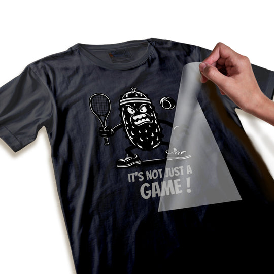 Close-up detail of pickleball DTF transfer showing high-quality print texture and bold black graphics on fabric