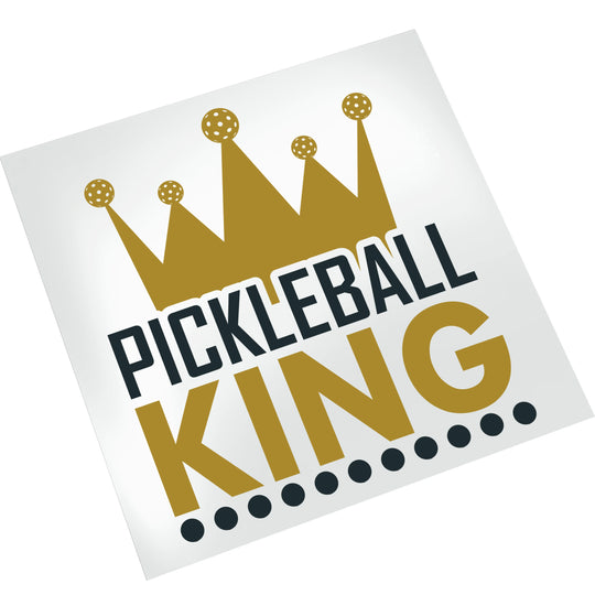 Pickleball King gold crown DTF transfer displayed on clean white background showing full design details and professional printing quality