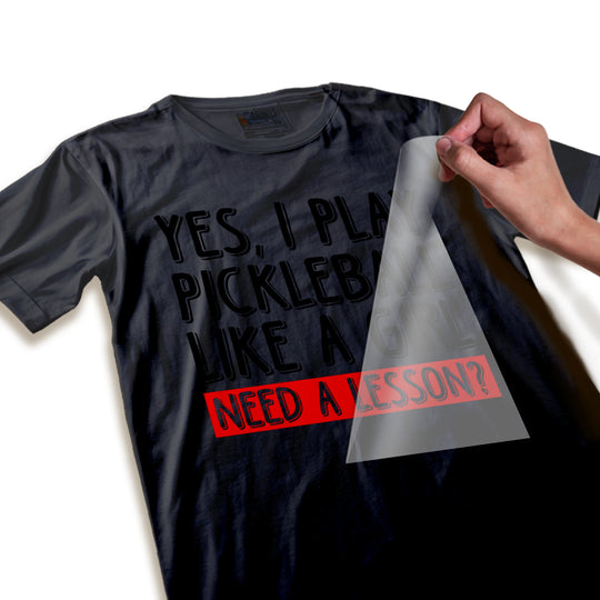 Close-up detail of pickleball DTF transfer showing high-quality text clarity and smooth finish on fabric surface