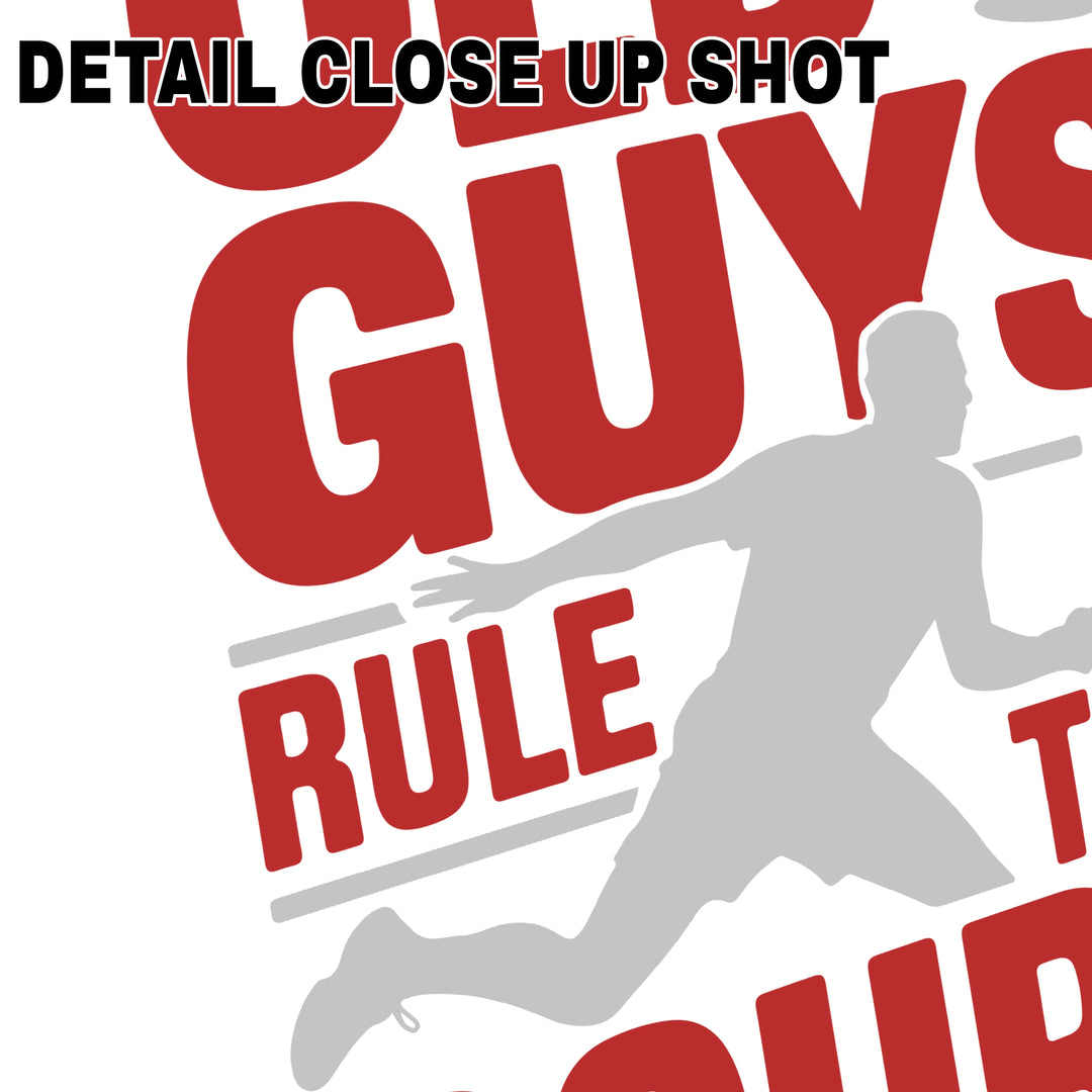 Red and gray DTF transfer design reading 'Old Guys Rule The Court' with crown accent and pickleball player silhouette on white background