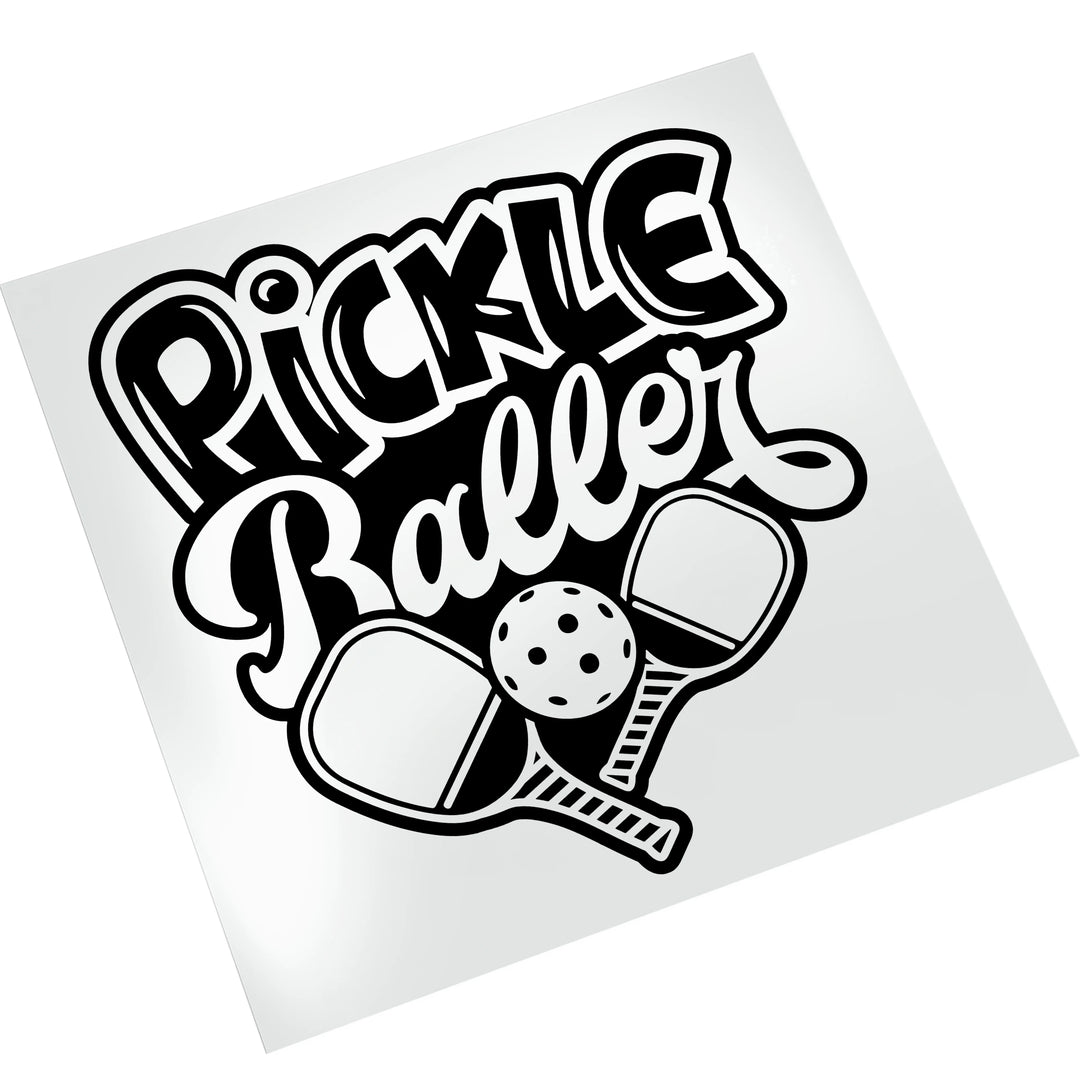 Pickleball DTF transfer with Pickle Baller text and paddle graphics displayed on white background showing full design layout