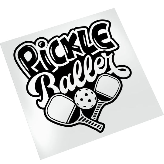 Pickleball DTF transfer with Pickle Baller text and paddle graphics displayed on white background showing full design layout