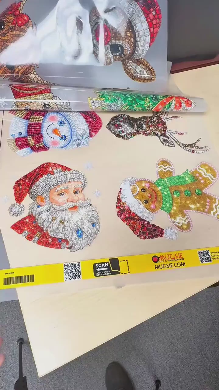 Christmas DTF Transfers - Rhinestone Style Gang Sheet - 12 Designs Ready to Press