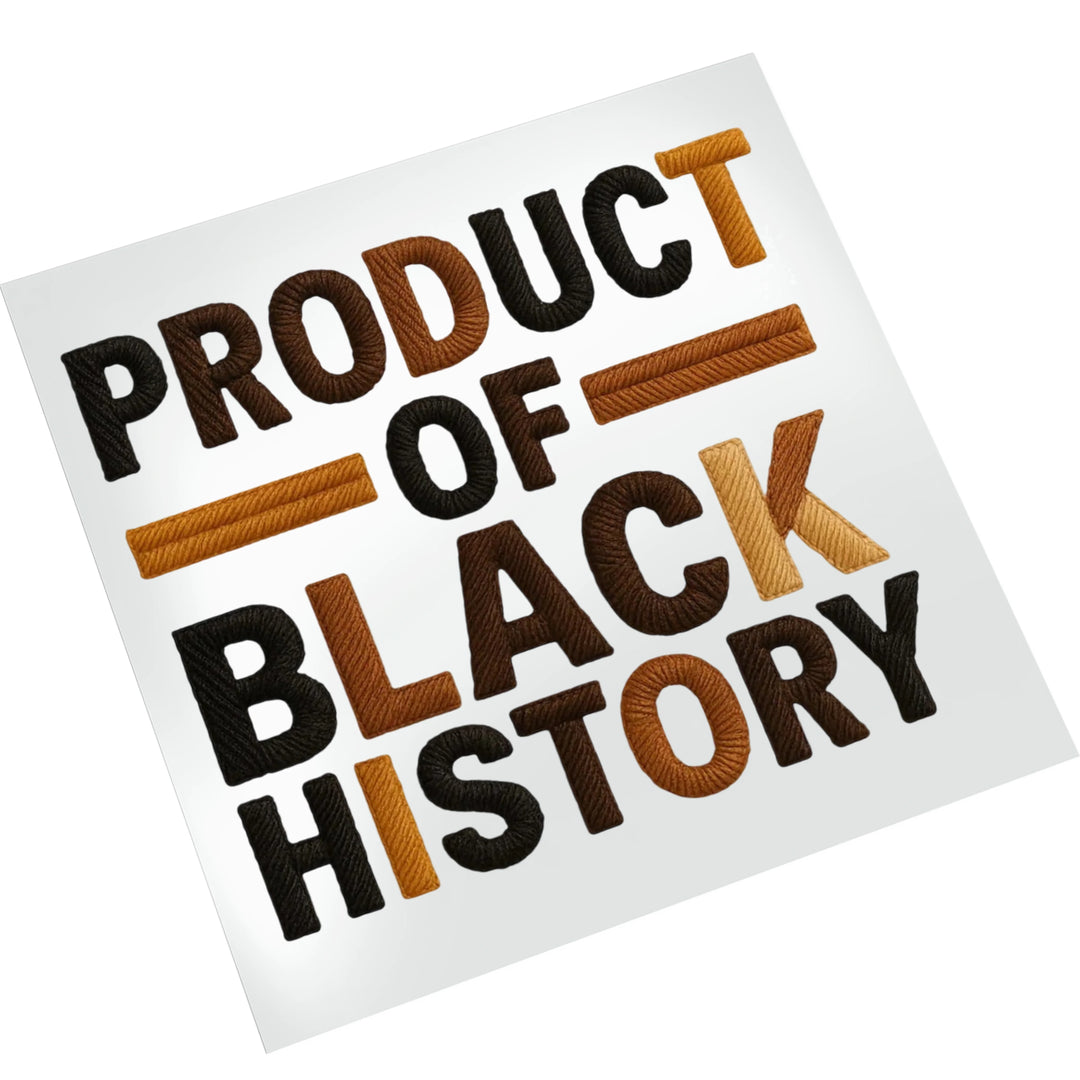 Black History DTF transfer showing dimensional textured text design ready for heat press application