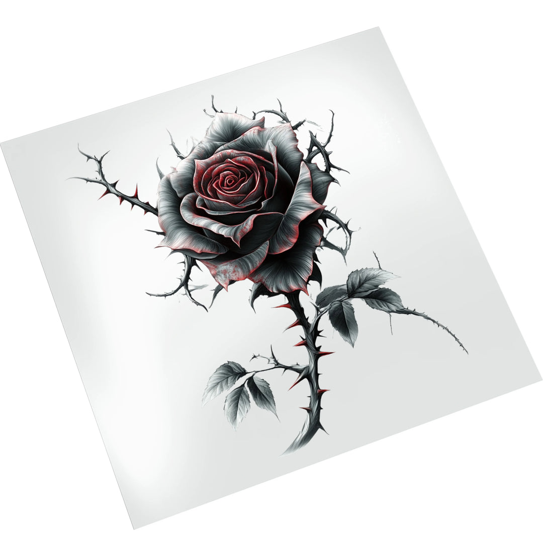 Gothic rose Valentine DTF transfer mockup showing dark romantic design ready for heat press application