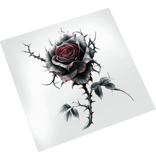 Gothic rose Valentine DTF transfer mockup showing dark romantic design ready for heat press application