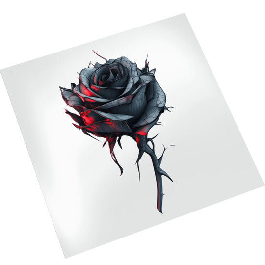 Valentine gothic black rose ready to press DTF transfer displayed on white background showing full design detail