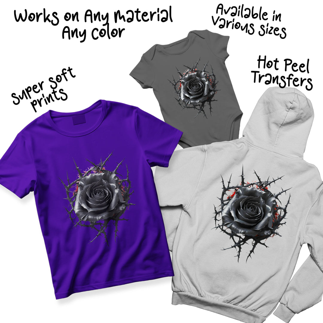 Multi-color variation of gothic Valentine rose DTF transfer showing design versatility and color options available