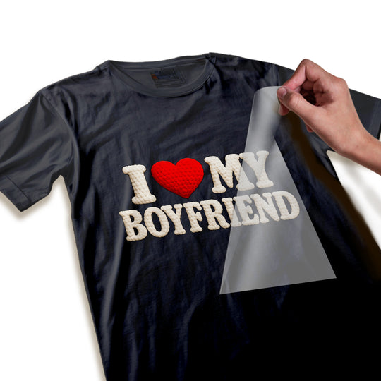 Close-up detail of knitted texture Valentine DTF transfer showing high-quality fabric-like appearance and vibrant red heart