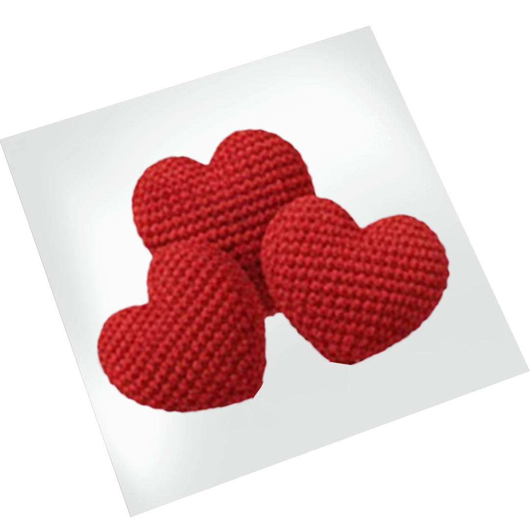 Valentine's Day knitted hearts DTF transfer mockup on white t-shirt showing textured yarn appearance