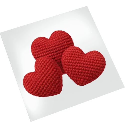 Valentine's Day knitted hearts DTF transfer mockup on white t-shirt showing textured yarn appearance
