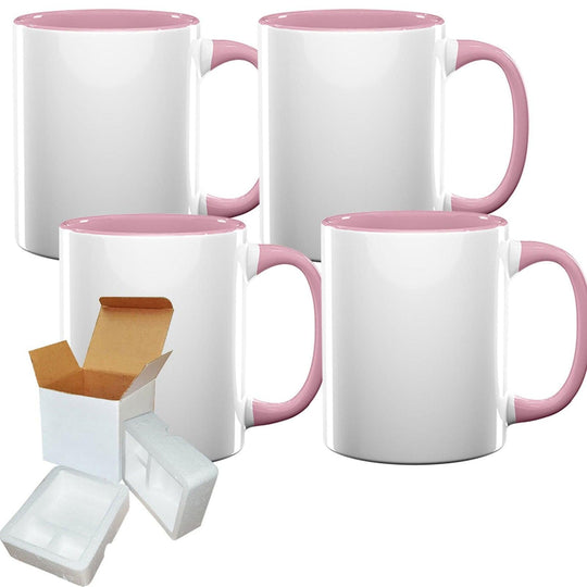 4-Pack 11oz Pink Inner Handle Sublimation Mugs with Foam Shipping Box - Mugsie