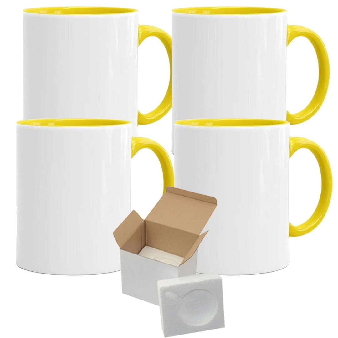 4-Pack 15oz Yellow Inside Handle Sublimation Mugs with Foam Support Mug Shipping Boxes - Mugsie