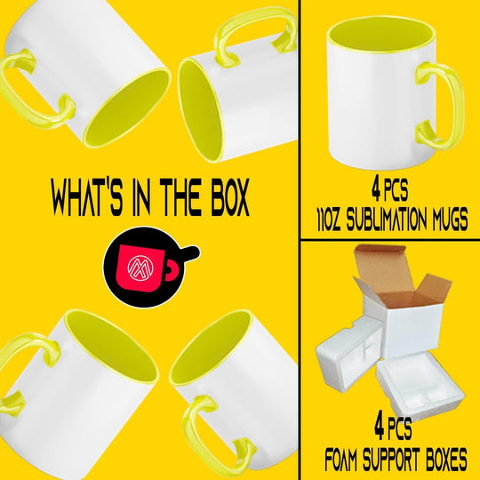 4-Pack 15oz Yellow Inside Handle Sublimation Mugs with Foam Support Mug Shipping Boxes - Mugsie