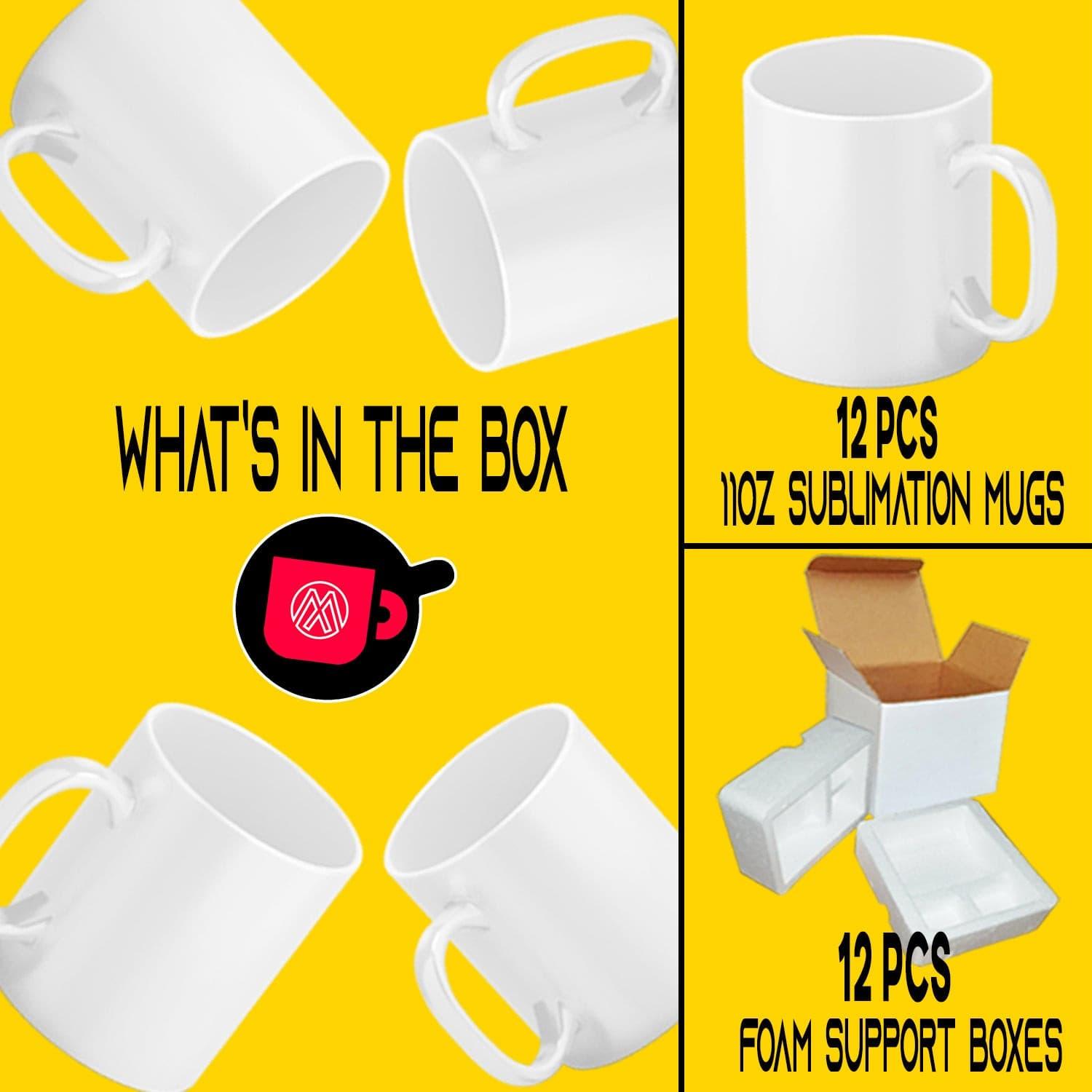 Case of 12 11oz Sublimation Coffee Mugs - Personalize with Ease! Includes  Mug Shipping Boxes  Mugsie