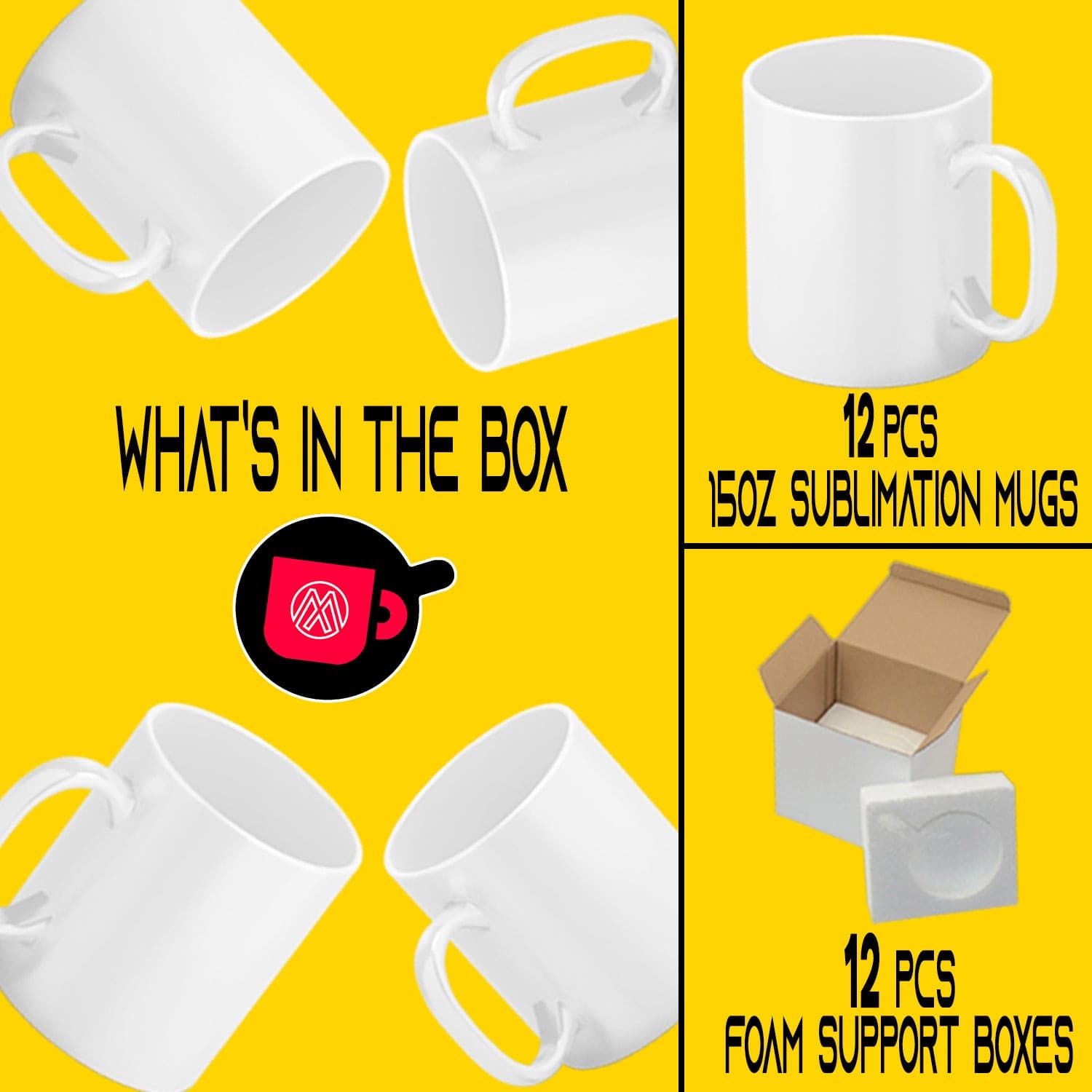 Case of 12 11 Oz. GREY Inner and Handle Ceramic Sublimation Mugs  Professional Grade Sublimation Mug Cardboard Box With Foam Supports 