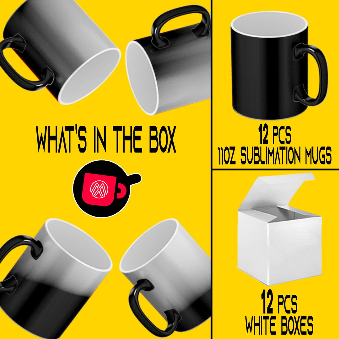 12-Pack Mug Sublimation Blanks - 11oz Color Changing Mugs with Included White Mug Gift Boxes.