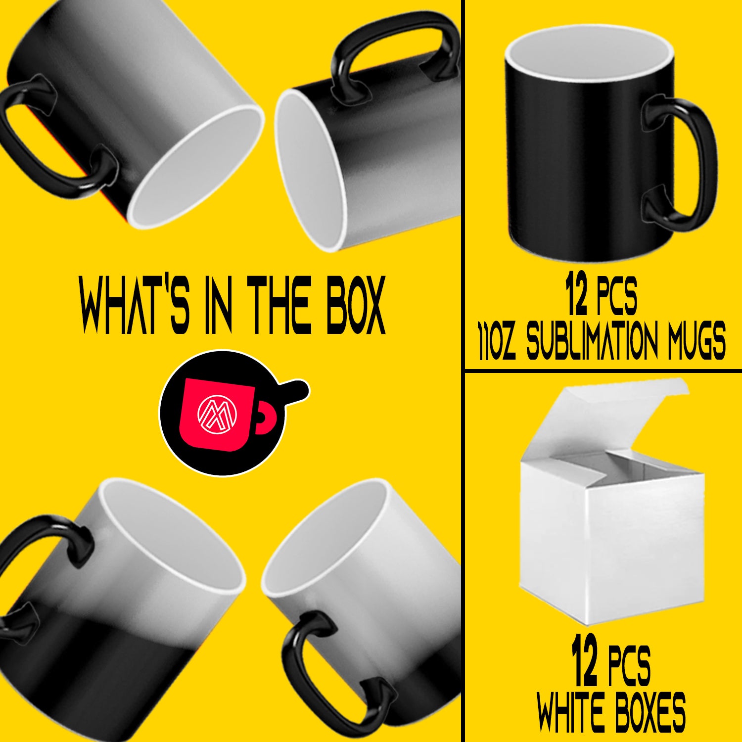 Box of 12 colored mugs inside and on handles for sublimation 11 oz SP