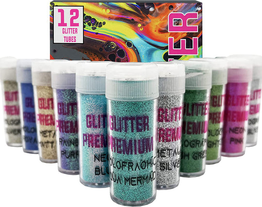 Box of 12 Glitter Tubes - Assorted Ultra Sparkle, Color Mix Pack