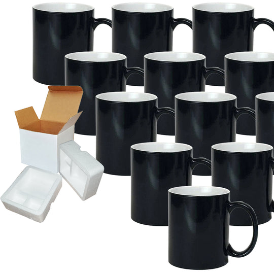 12 PCS 11 oz. Glossy Color Changing Mugs - Includes Foam Mug Shipping Boxes.