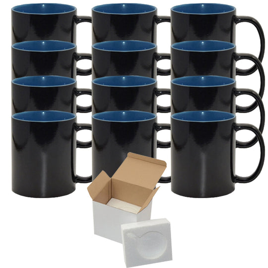 12-Pack of 15oz Blue Inner Color Charging Sublimation Mugs | Complete with Foam Supports Shipping Boxes.