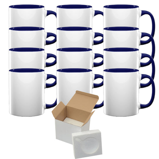 12-Pack 15oz El Grande Dark Blue Inside & Handle Sublimation Mugs | Foam Mug Shipping Boxes Included.