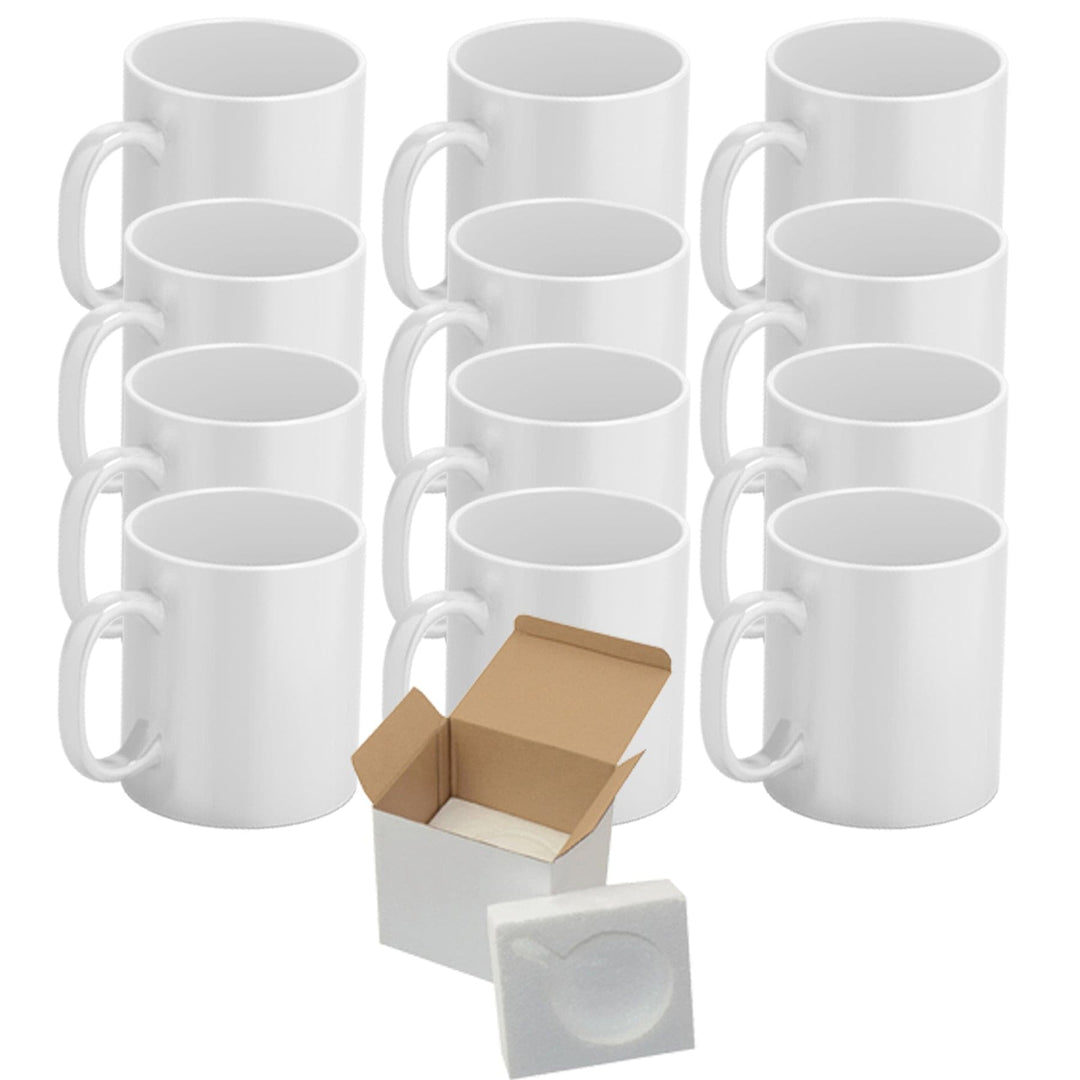 Case of 12 15 oz White Sublimation Mugs - Includes Foam Supports Mug Shipping Boxes.