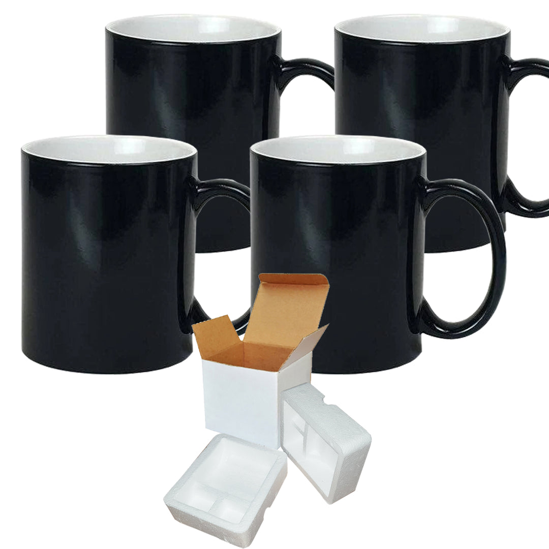 4-Pack of 11 oz. Color Changing Sublimation Mugs - Includes Foam Support Mug Boxes.