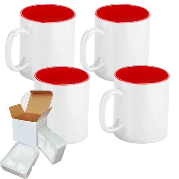 Shop Now: 4-Pack Red Two-Tone Sublimation Mugs | Compatible with All Mug Presses | Foam Support Mug Shipping Box Included