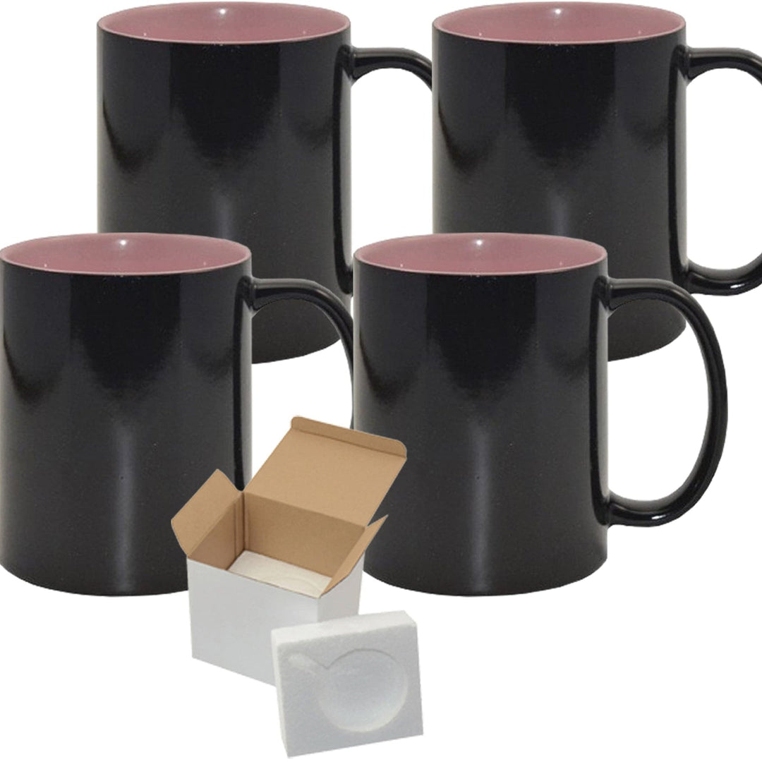 Sublimation Color Changing Mug Set - 4 Pack (15oz) | Pink Interior | Individually Packaged | Foam Support Boxes.