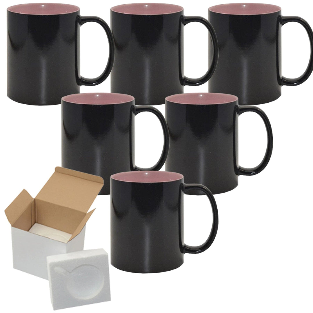 6 Pack Sublimation Color Changing Mug Set (15oz) with Pink Interior | Securely Packaged in Foam Support Boxes.