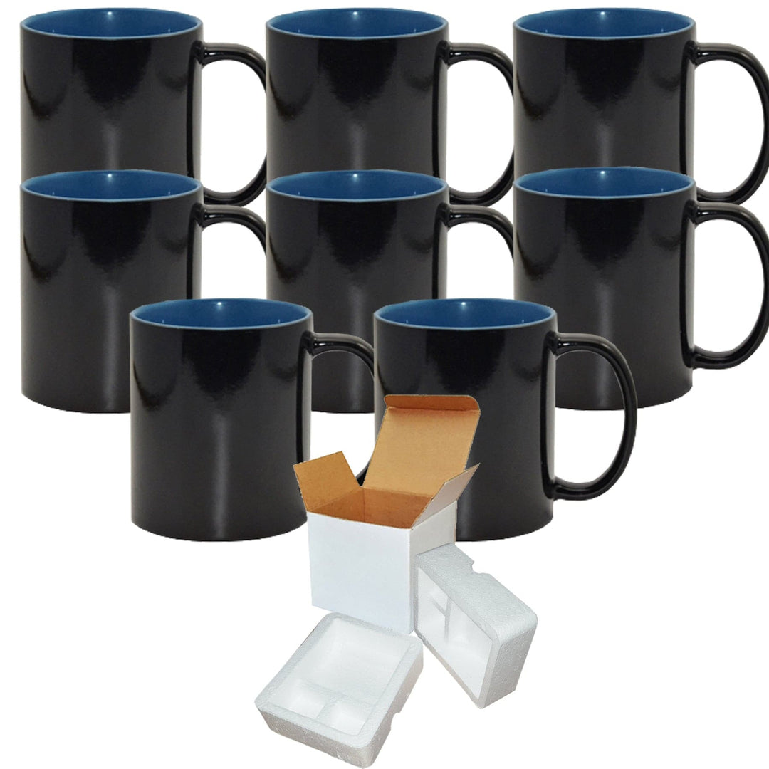 Sublimation Color Changing Mug Set - 8 Pack (11oz) | Blue Inside | Individually Packaged in Foam Support Boxes.