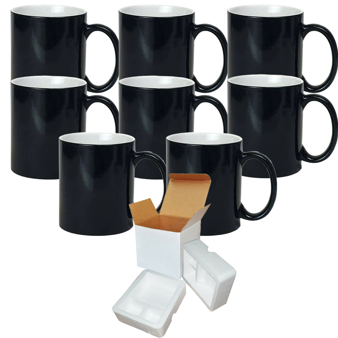 8-Pack 11oz Color Changing Sublimation Mugs with Foam Support Mug Shipping Boxes.