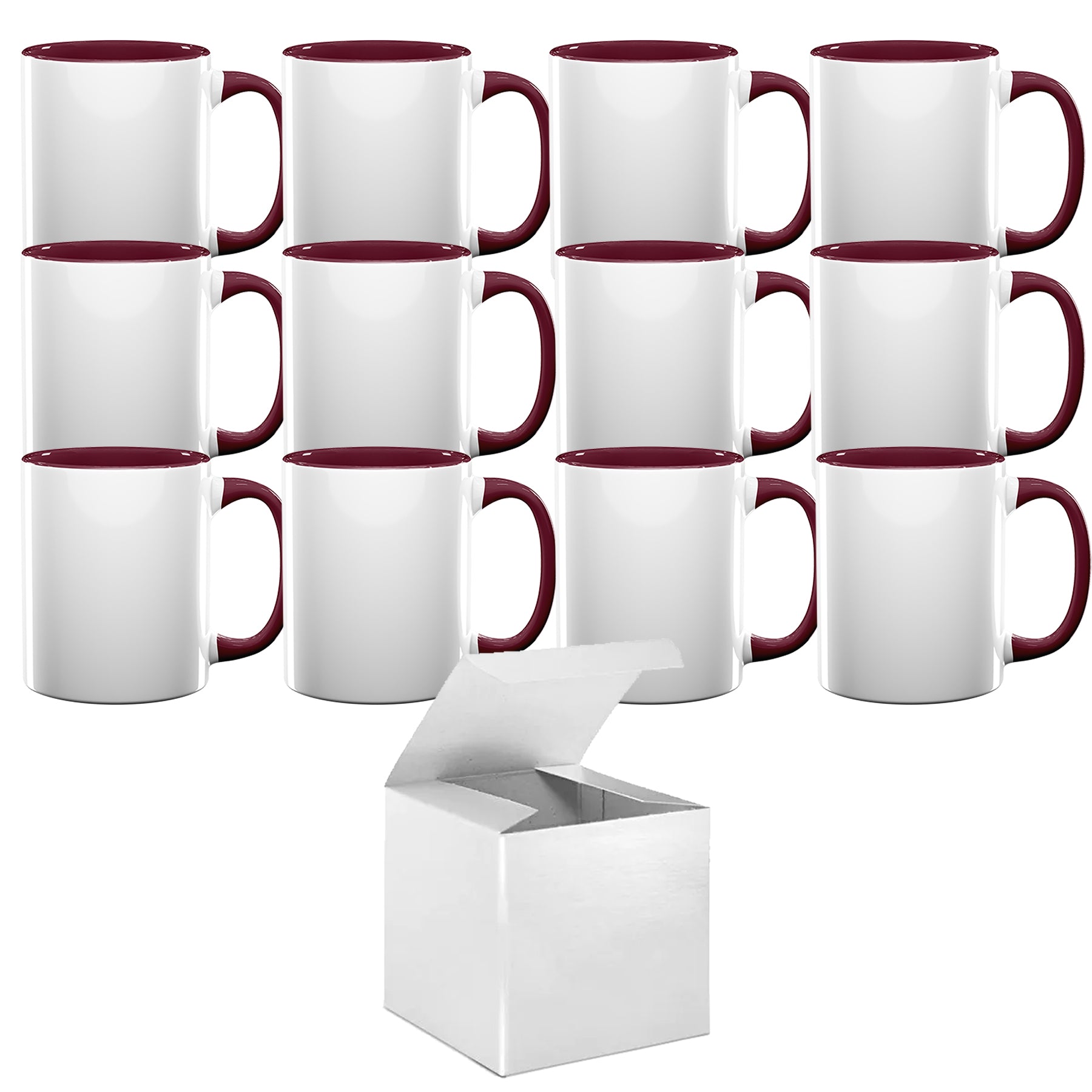 12 Pcs 11OZ Dark Red Rim & Handle Sublimation Mugs with Gift Boxes - Dye-Sublimation  Coffee Cups - Mugsie