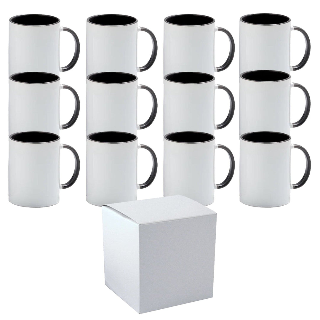 12-Pack of 11oz Grey Inside Handle Sublimation Mugs with White Gift Boxes.