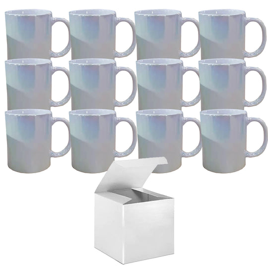 12-Pack 11 oz Pearl Iridescent Sublimation Mugs - Professional Grade - Included White Gift Box.