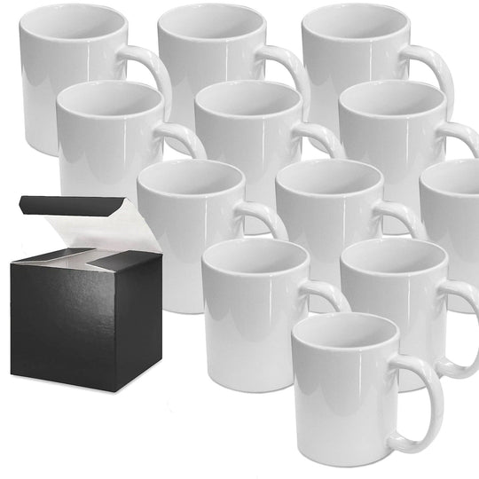 12 PACK 11 oz White Professional Grade Sublimation Mug- Sublimation Series - With Individual BLACK Gift Box.