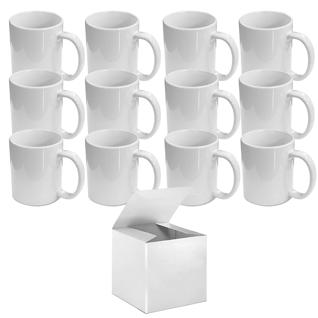 Set of 12 11oz White Sublimation Mugs - Includes White Gift Boxes.