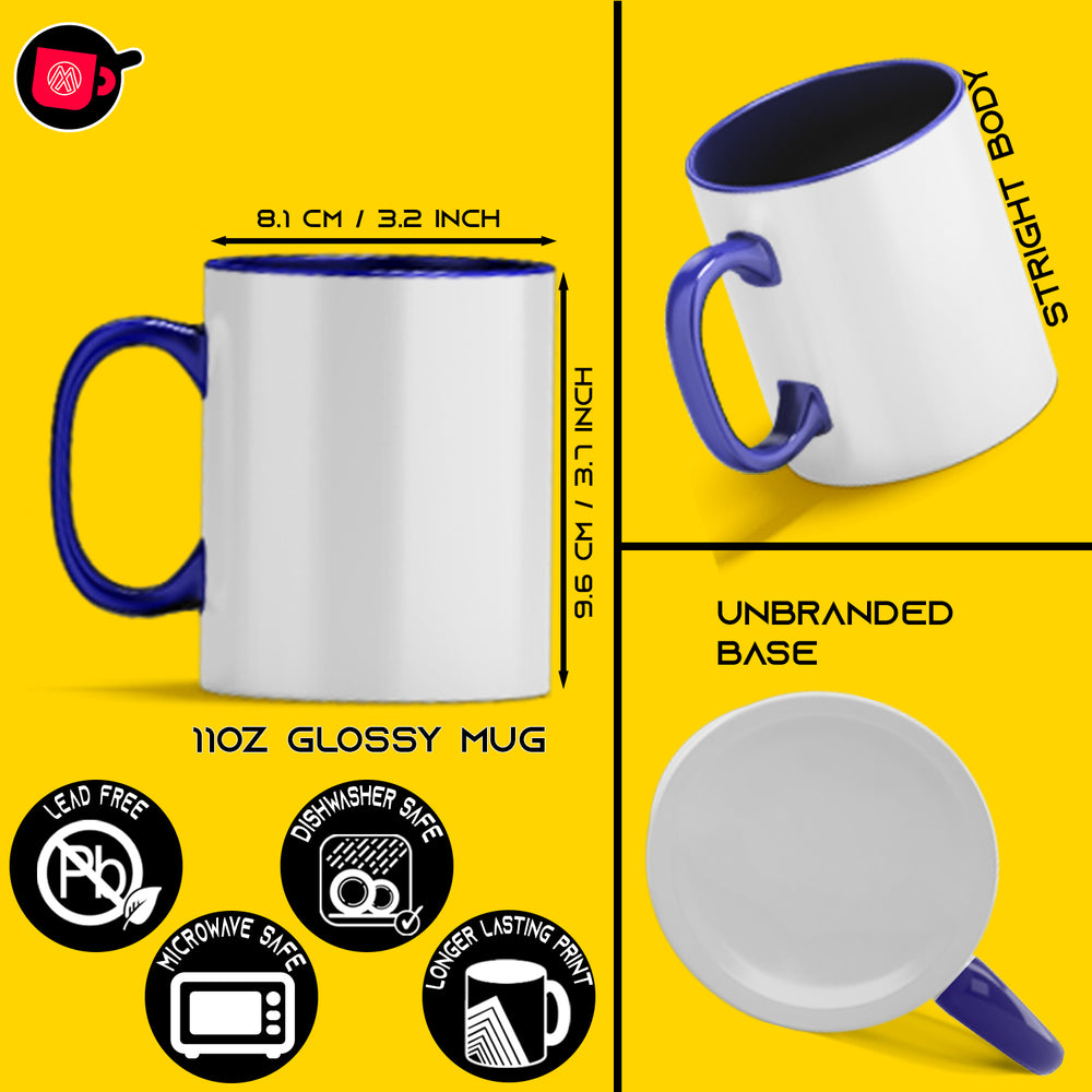 12 Pcs 11OZ Dark Blue Inner & Handle Sublimation Mugs | Included White Gift Boxes.