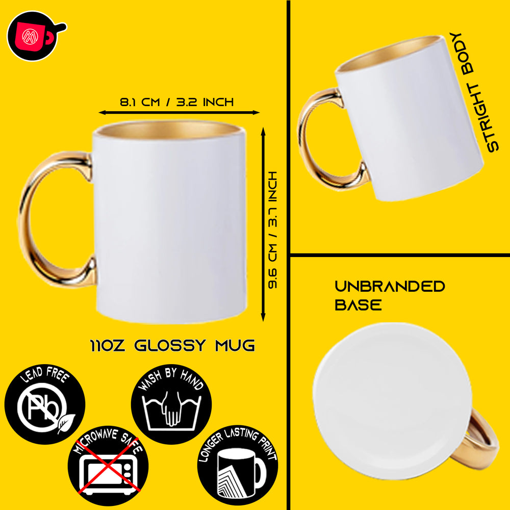 12 Pack 11 oz. Gold Inner and Handle Ceramic Sublimation Mugs - Includes Foam Supports Mug Shipping Boxes.