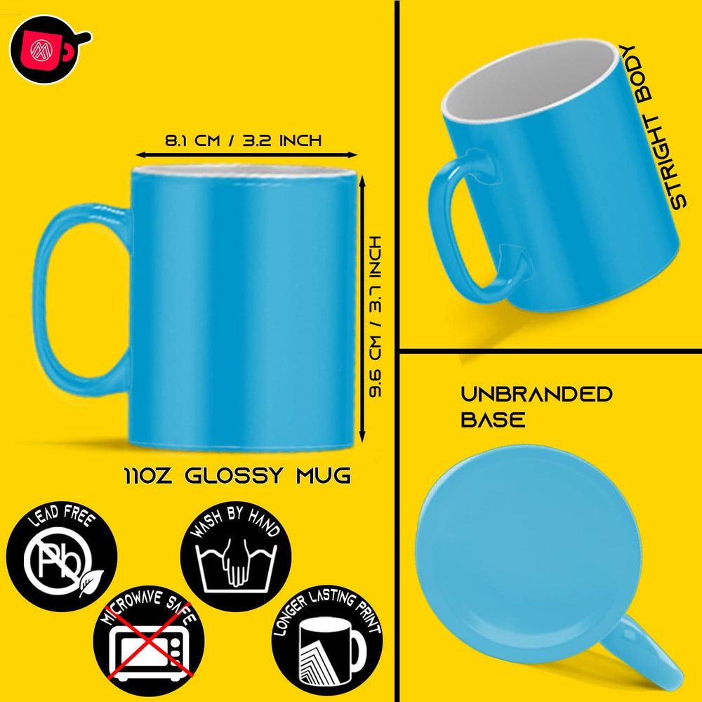 6-Pack 11 oz Blue Fluorescent Neon Sublimation Mugs - Includes Foam Supports and Mug Shipping Boxes.
