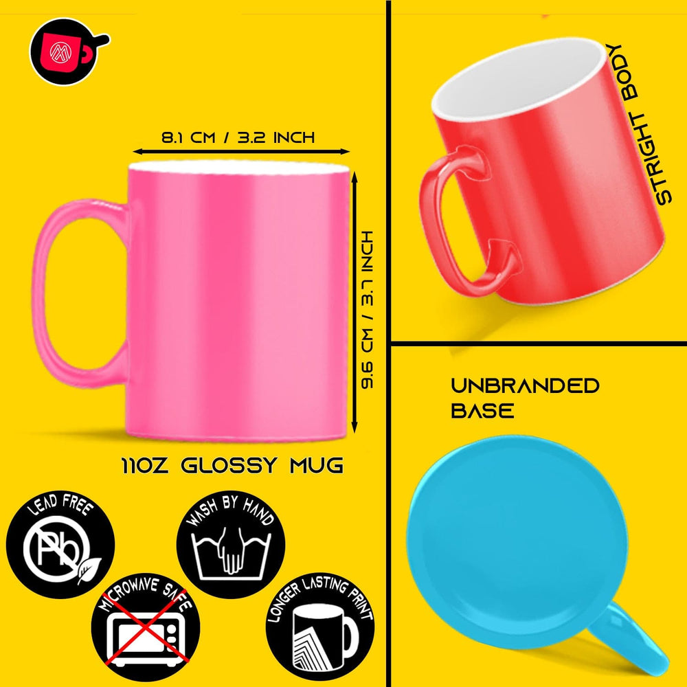 6-Pack of 11oz Mixed Colors Fluorescent Neon Sublimation Mugs - Foam Support and Mug Shipping Boxes Included.