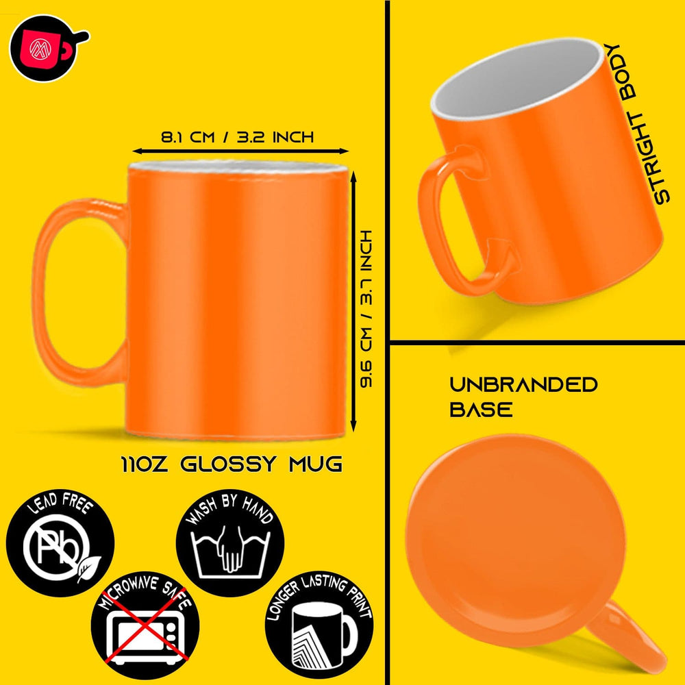 6-Pack of 11oz Orange Fluorescent Neon Sublimation Mugs with Foam Supports and Mug Shipping Boxes.