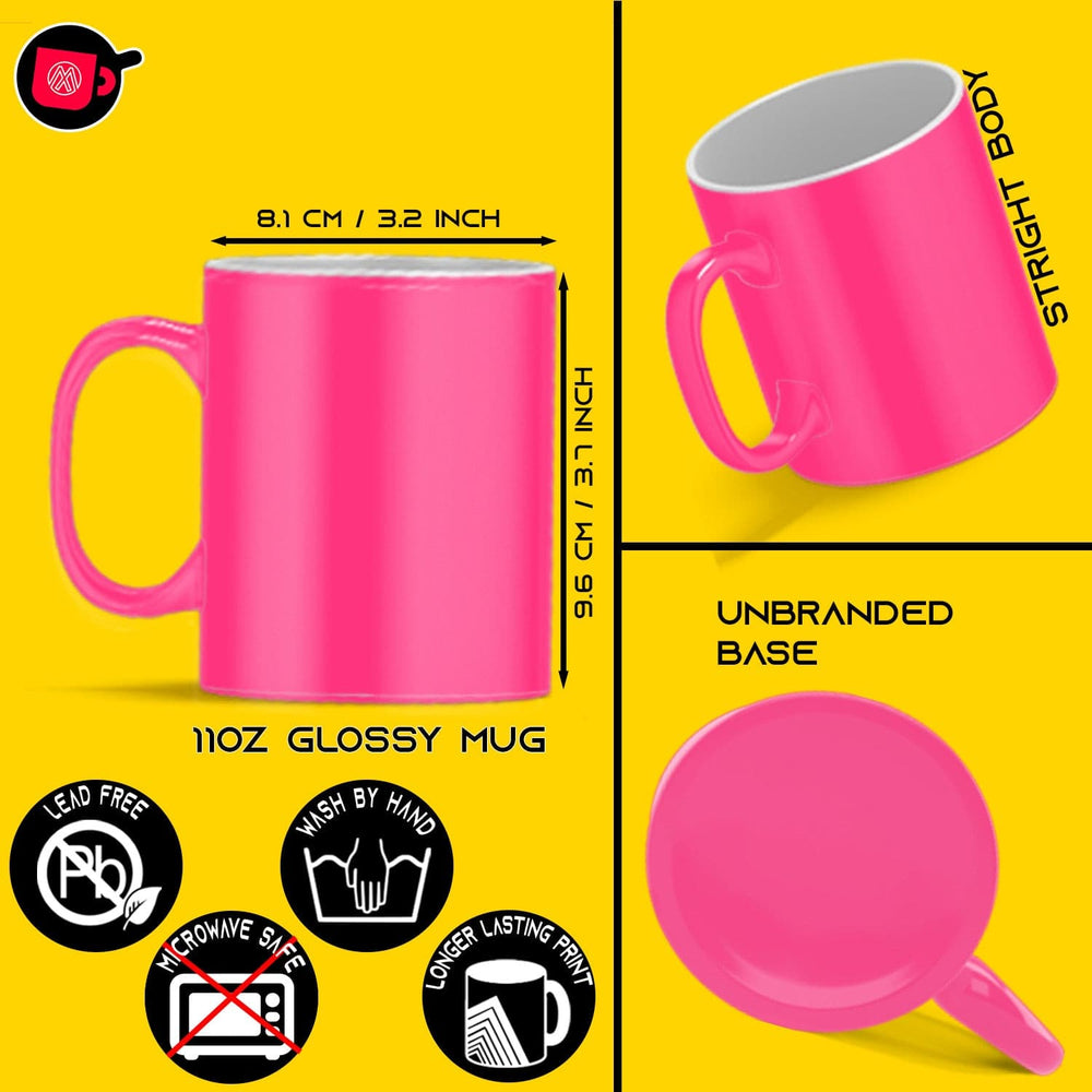 6-Pack of 11oz Pink Fluorescent Neon Sublimation Mugs with Foam Support and Shipping Boxes.