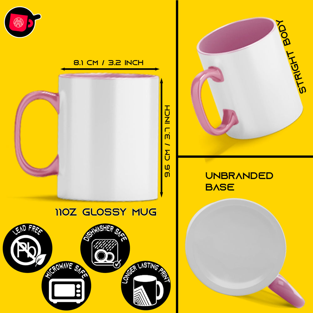 12-Piece Set: 11oz Pink Inner & Handle Sublimation Mugs with White Mug Boxes Included.