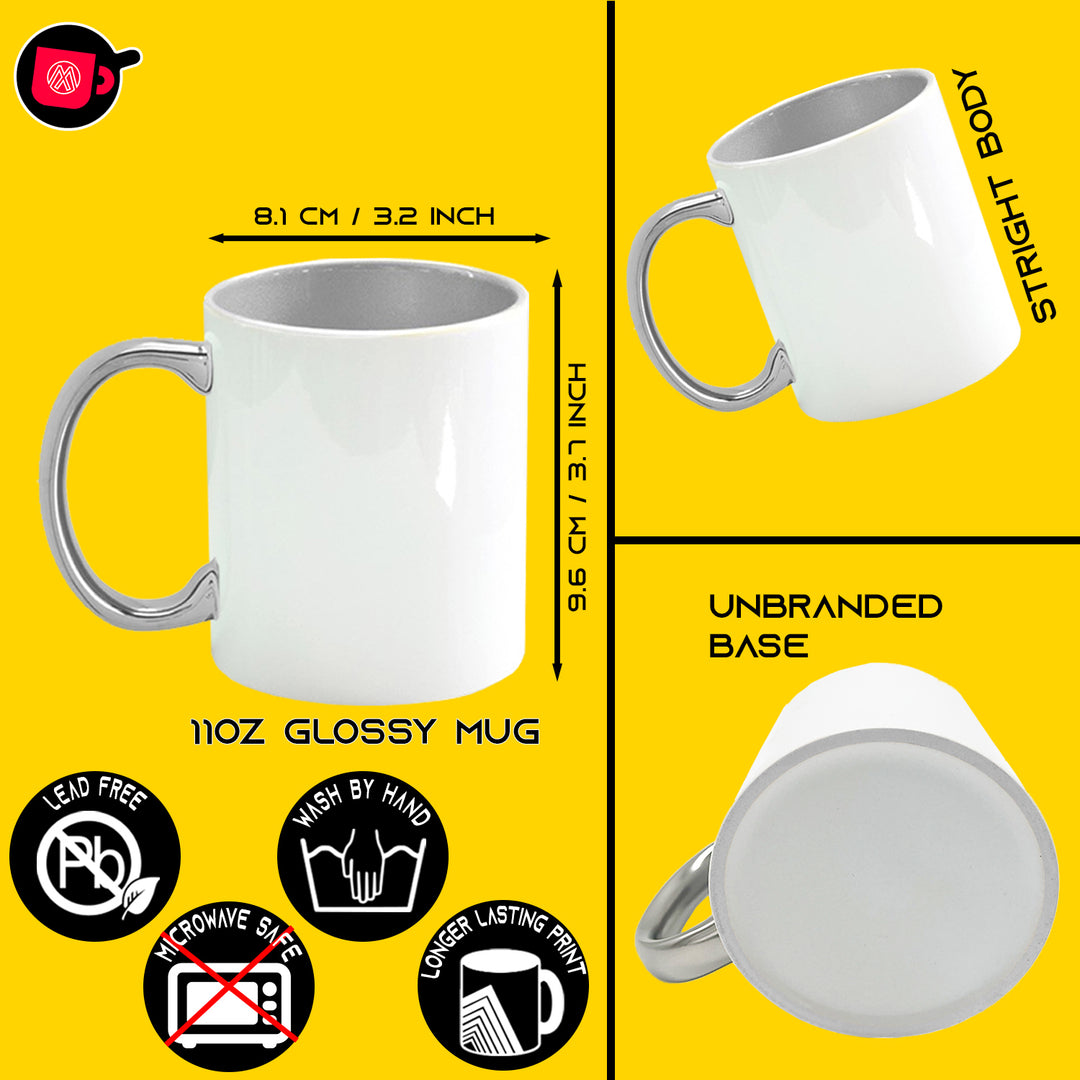 8-Pack of 11 oz Silver Inner and Handle Ceramic Sublimation Mugs - Includes Foam Supports Mug Shipping Box.