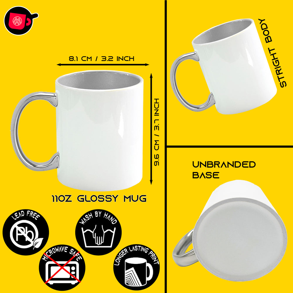 4-Pack 11 oz Silver Inner Handle Sublimation Mugs with Foam Shipping Box.