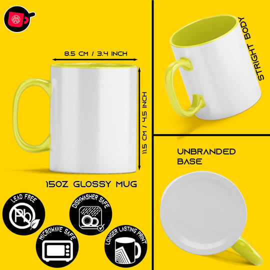 12 Pcs 15OZ El Grande Yellow Inside & Handle Sublimation Mugs with Foam Support Mug Shipping Boxes.