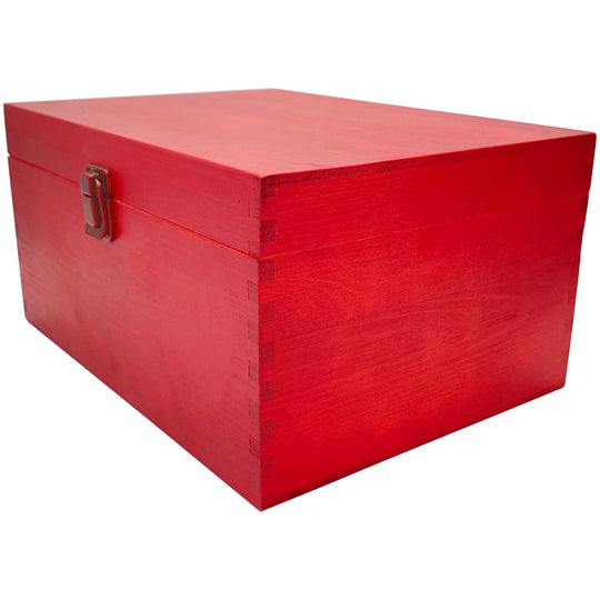 RED Unfinished Wood Classic Box - Ideal for Arts, Crafts, Hobbies, and Home Storage - 10.62" x 7.87" x 5.51" (Inches).